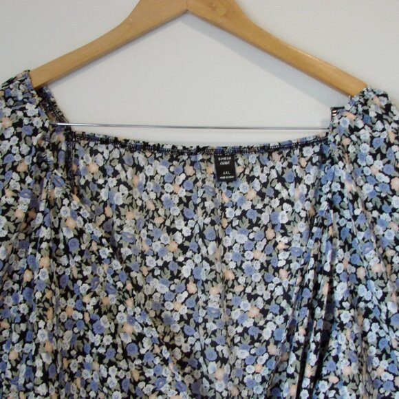 Floral Tie Front Wrap Blouse SHEIN Curve Lavender Purple Pink Black Plus 4XL 4X - Picture 2 of 12